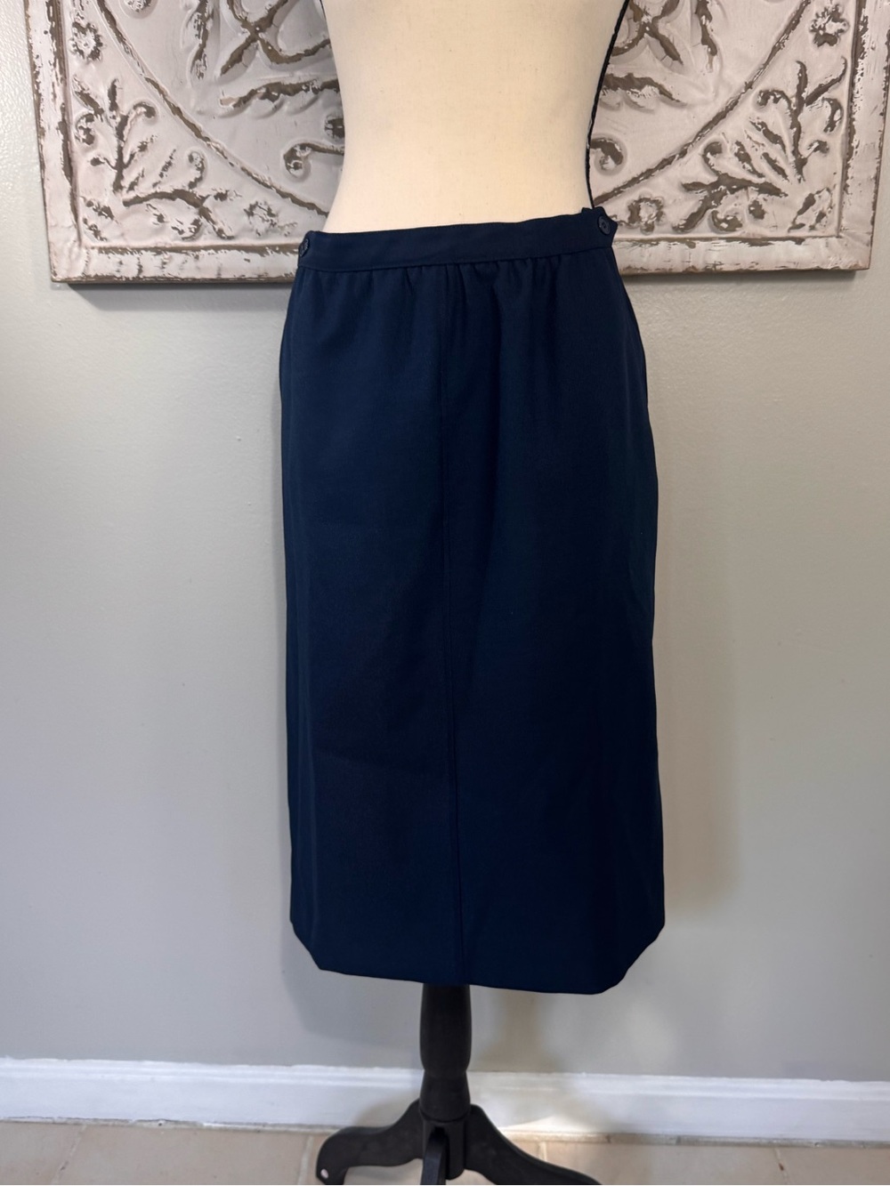 Vintage Haberdashery 16 Navy Blue A-Line Midi Skirt Elastic Waist